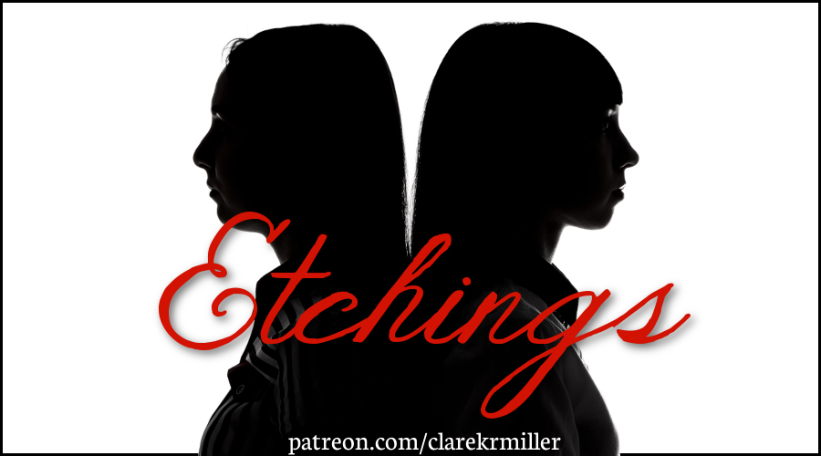 Silhouette of women standing back to back on white background